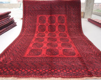 6'4x9'3 ft Vintage Rug - Red Turkmen Ersari Rug - Afghan Handmade Wool Rug - Oriental Bukhara Rug - Tribal Rug - Living Room, Bedroom Carpet