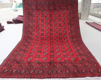 5x8 ft Vintage Rug - Red Turkmen Mowri Bokhara Rug - Afghan Handmade Wool Rug, Oriental Rug, Antique Tribal Rug, Living Room, Bedroom Carpet