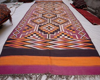 6 x 16 Fuß großes Sammlerstück, antiker Kelim-Teppich aus den 1960er Jahren - afghanischer handgemachter breiter Läuferteppich aus Wolle - verblasster Vintage-Teppich in Orange-Rosa - Küchenteppich