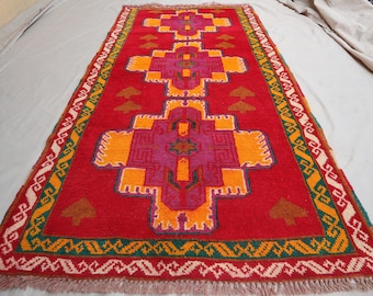 Alfombra corredor de 3x6'4 pies - Alfombra geométrica vintage afgana roja naranja - Alfombra de pila de lana suave hecha a mano - Alfombra oriental Baluchi - Alfombra corredor de cocina 3x7