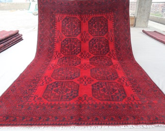 Alfombra vintage de 5'6x8 pies, alfombra roja turcomana Tekke Ersari, alfombra de lana hecha a mano afgana, alfombra oriental de Bukhara, alfombra tribal, sala de estar, alfombra de dormitorio