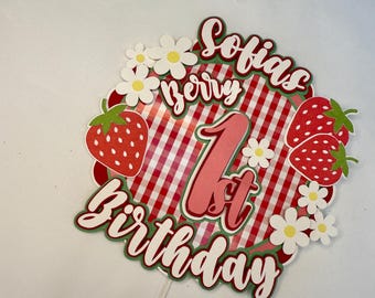 Personalised Berry First Birthday Cake Topper: Strawberry Theme For 1st Birthday