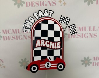 Personalised Two Fast, Racing Theme Birthday Cake Topper.