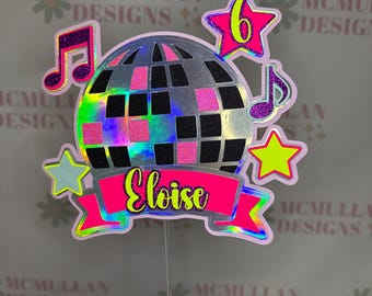 Personalised Disco Ball Cake Topper, Disco Themed Birthday Decor
