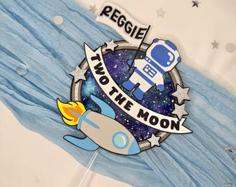 Personalised Two The Moon Cake Topper: Space Rocket 2nd Birthday