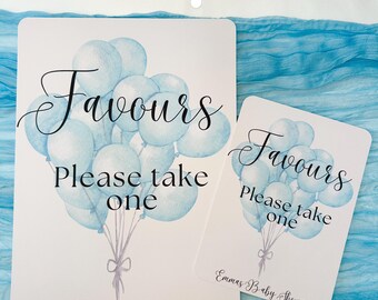Personalized Favors Sign: Blue Balloons, Boy Baby Shower (A4 or 5x7)