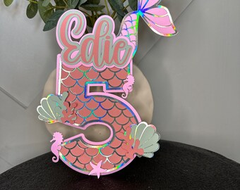Personalised Mermaid Cake Topper: Under The Sea Birthday Decoration