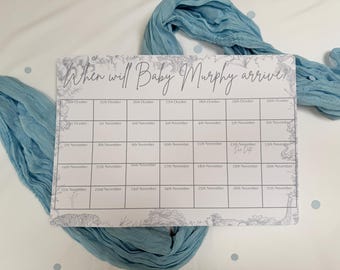 Personalized Baby Shower Game: Blue Safari Theme, Guess the Due Date, A3 Print