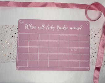Personalised Guess The Due Date Calendar Game: Pink Baby Shower Keepsake (A4 Sized Print)