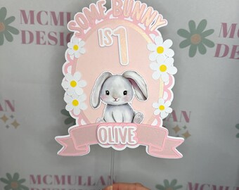 Personalised Some Bunny is One Cake Topper, Pink, First Birthday Cake Decor