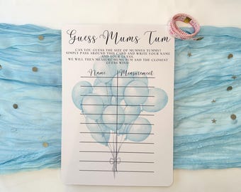 Guess Mum's Tum Baby Shower Game: Blue Balloons Design, Includes Tape Measure