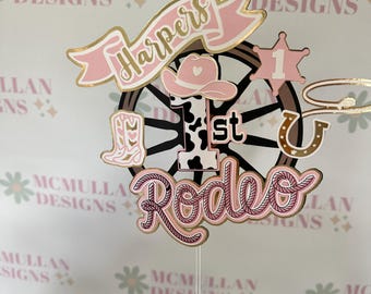 Girls 1st Rodeo Cake Topper, Pink First Birthday Cake Decor