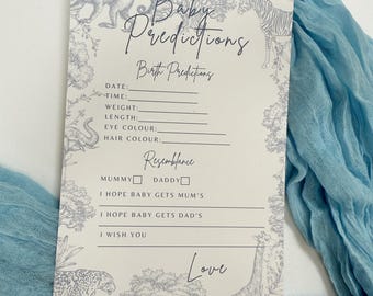 Blue Safari Baby Prediction Cards: Baby Shower Game, Pack of 10