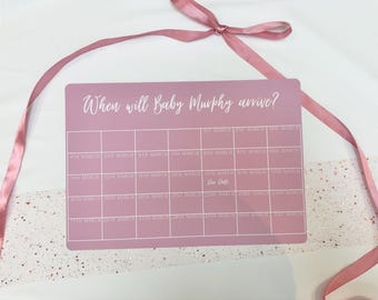 Personalised Guess The Due Date Baby Shower Game: Pink Calendar (A3 Sized Print)