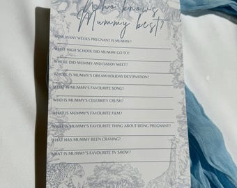 Blue Safari Baby Shower Game: Who Knows Mummy? (10 Cards)