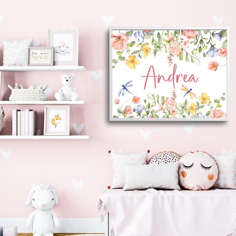CUSTOM Wildflower Baby Name, Girl's Nursery Wall Art, Girl's Name Wall Art, Wildflower Name Art