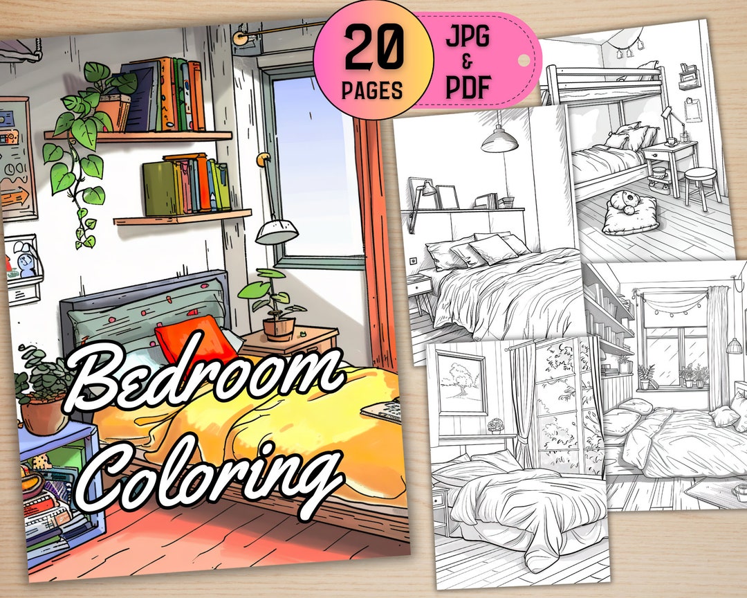20 Aesthetic Bedroom Coloring Book for Kids and Adults, Room Coloring ...