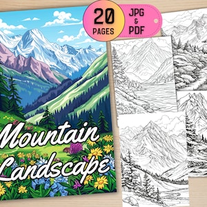 20 Beautiful Mountain Landscape Coloring Pages for Kids and Adults, Landscape Coloring, Forest Coloring, Mountain Coloring, Coloring App