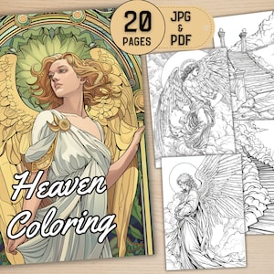 20 Heaven Themed Coloring Pages for Kids and Adult, Angels Coloring, Heaven Stairs Coloring, JPG & PDF Files, Digital Download, Coloring App