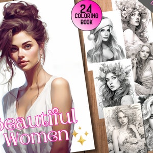 24  Beautiful Women Coloring Book Bundle - For Adults And kids - Grayscale Coloring - Gift - Digital Download - JPG - PDF
