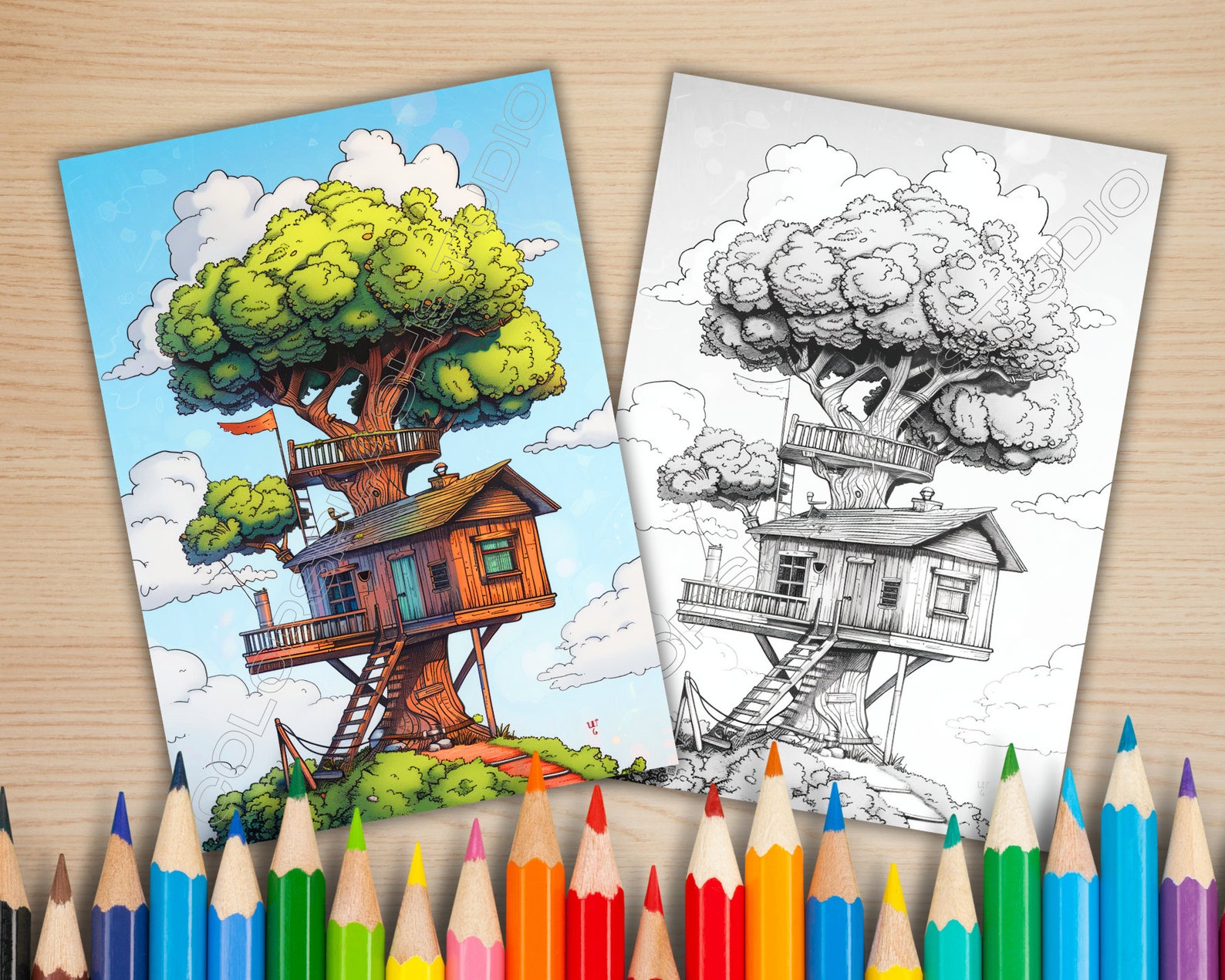 20 Treehouse Coloring Book for Kids and Adults, Printable Coloring ...