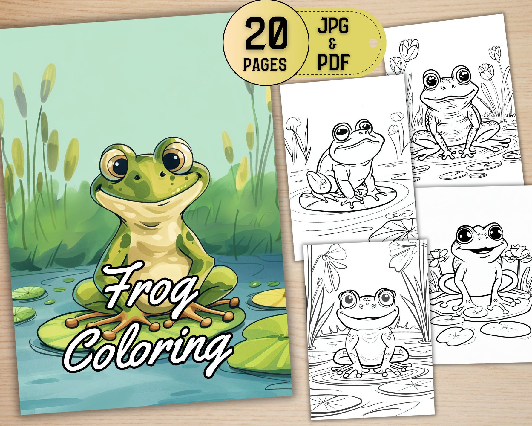 20 Cute Frog Coloring Pages Made for Kids, Animal Coloring, Digital Download Printable Coloring, JPG & PDF Files, Coloring App Ready