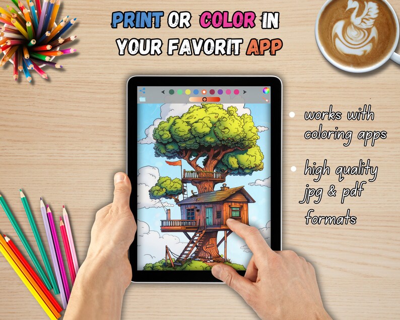 20 Treehouse Coloring Book for Kids and Adults, Printable Coloring ...