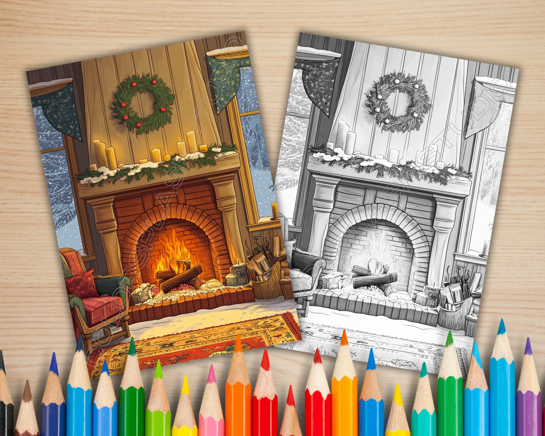 20 Christmas Fireplace Coloring Pages, Adult and Kids Coloring ...