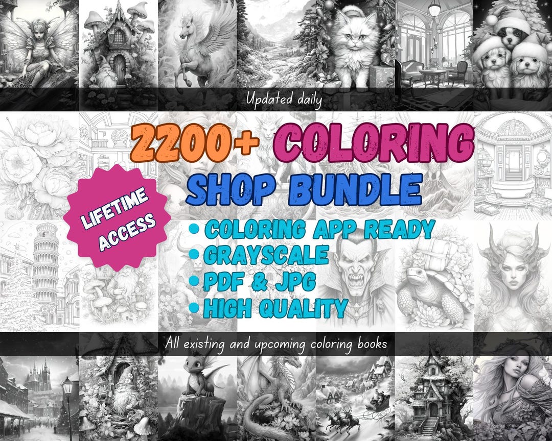 2200+ Coloring Pages Whole Shop Bundle | Adult Kids Coloring Pages ...