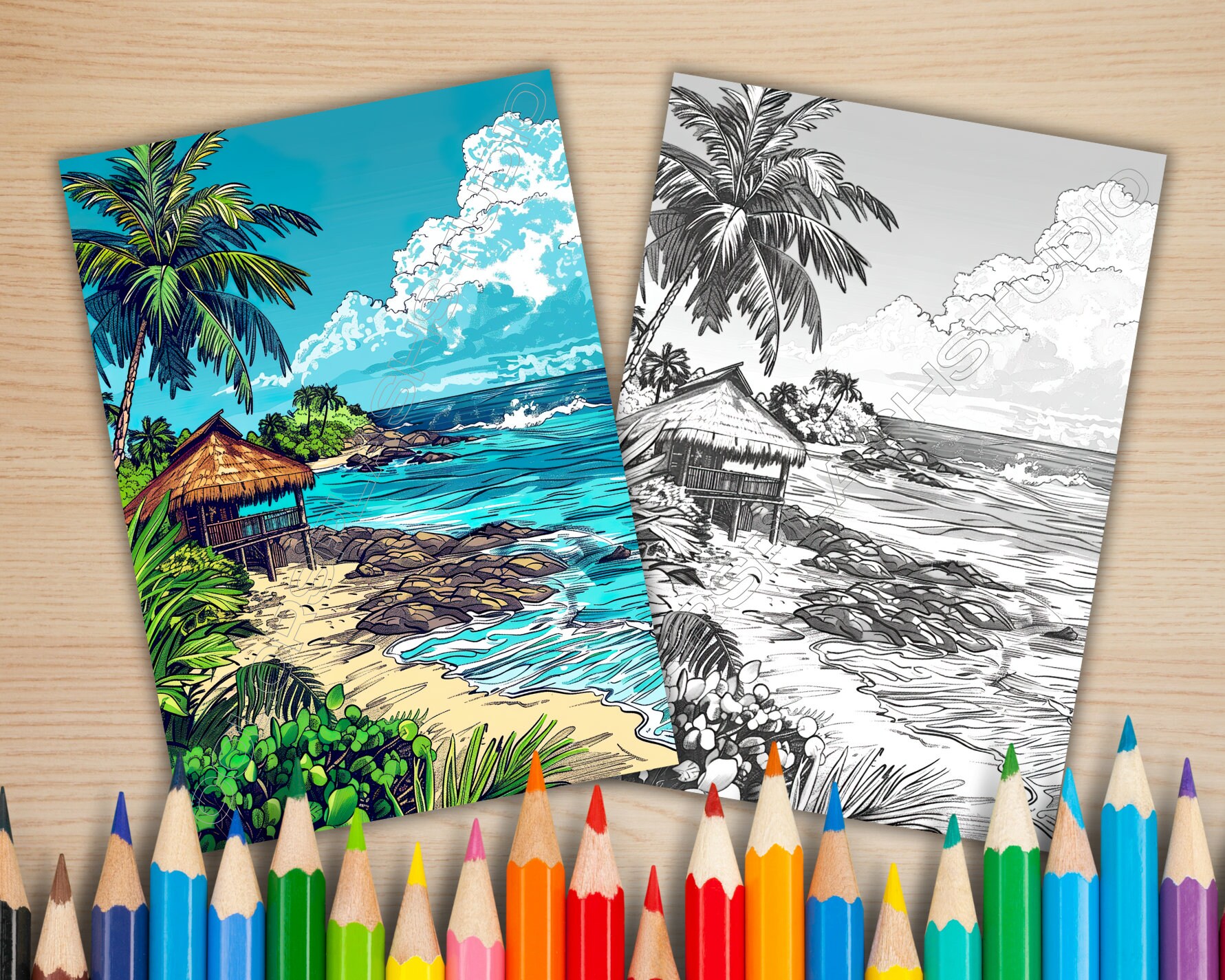 20 Hawaii Beach Coloring Pages for Kids and Adults in JPG and PDF