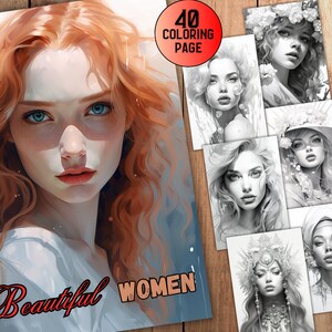 40 hermosas páginas para colorear de mujeres - Adultos y tipos de colorear - Páginas para colorear imprimibles - Libro para colorear en escala de grises - A4 - Carta de EE. UU. -PDF - JPEG