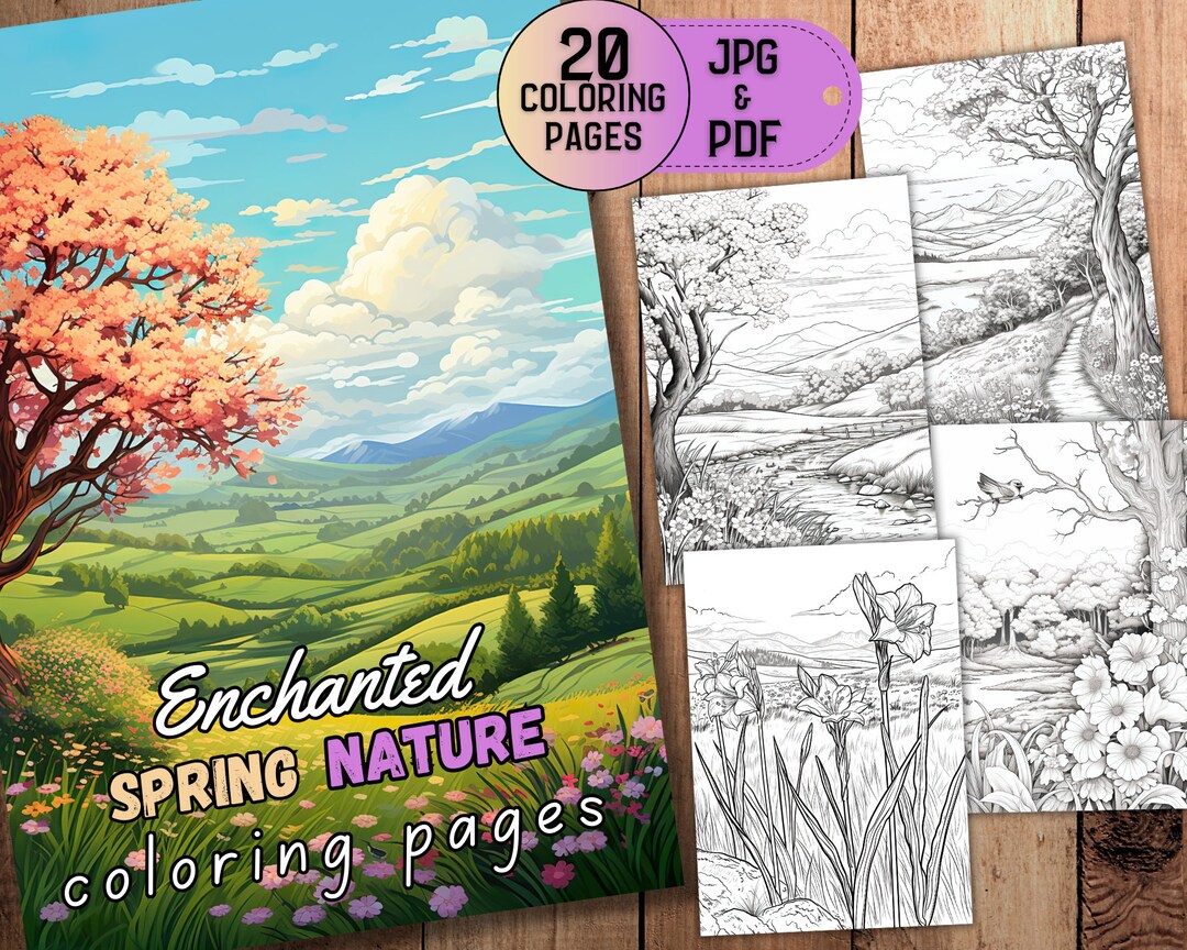 20 Enchanted Spring Nature Coloring Pages, Nature Coloring Book, Tree ...