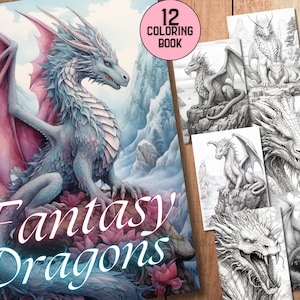 12 Realistic Fantasy Dragon Coloring Book Pt.1 | Adult & Kids Coloring Pages - Grayscale -Digital Download -JPG -PDF