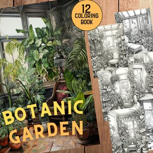 12 Botanic Garden Coloring Book Pt.1 | Adult & Kids Coloring Pages - Grayscale -Digital Download -JPG -PDF