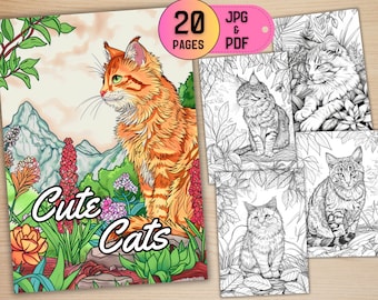 20 Cute Cats in the Wild Coloring Pages for and Adults, Animal Coloring Pages, Cat Coloring Pages, Digital Download, Printable Coloring