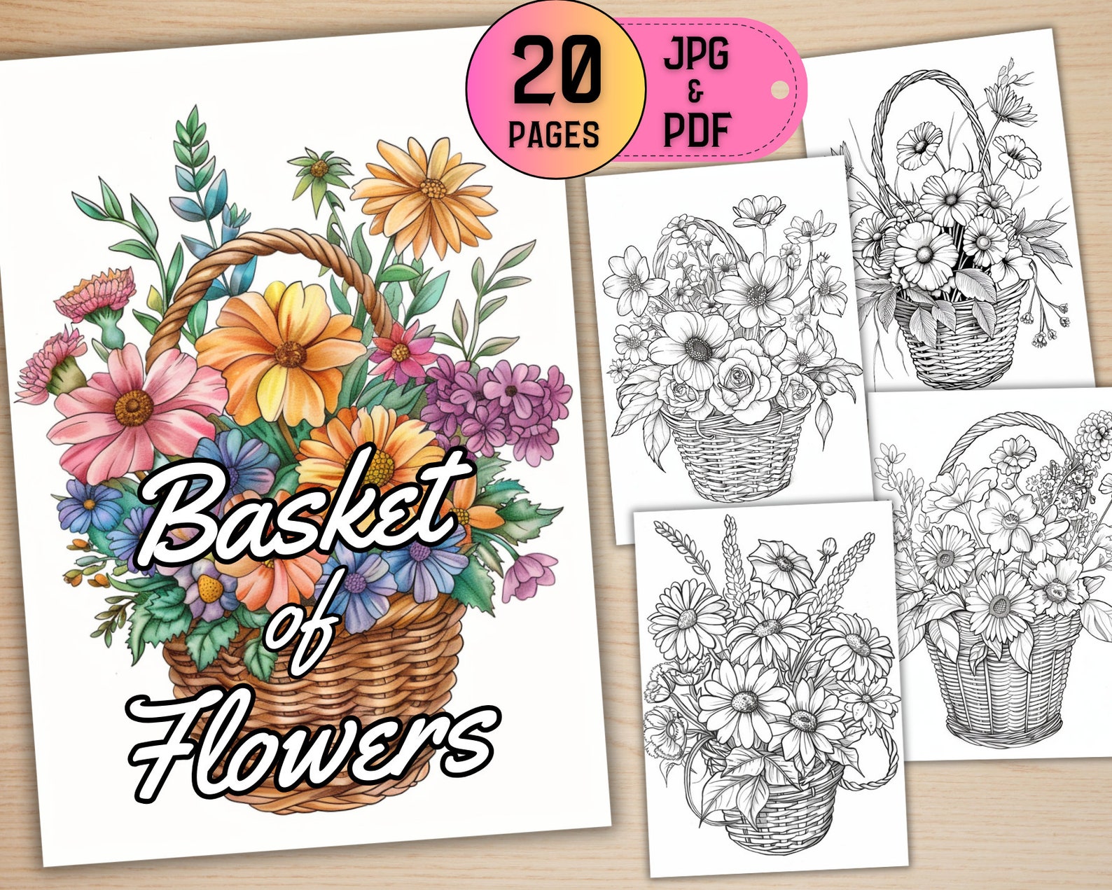20 Basket of Blooming Flowers Coloring Pages for Adults and Kids ...