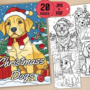 20 Cute Christmas Dogs Coloring made for Kids, Christmas Coloring, Animals, Dogs, JPG & PDF Files, Coloring App Ready, Printable Coloring