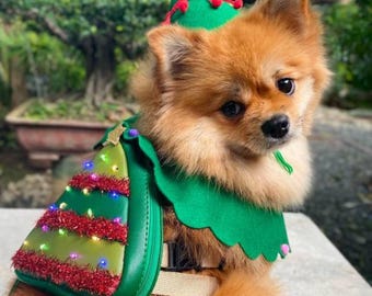 Mochila para perros Ruffsack hecha a mano con arnés – Pino navideño