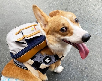 Mochila para perros Ruffsack hecha a mano con arnés – Dale en color azul marino