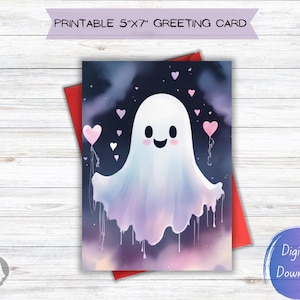 Cute Ghost Valentine Card - Digital Printable, Sweet Love Card, Spooky Cute, Instant Download, Ghostly Love, Valentine&#39;s Day Gift, Printable