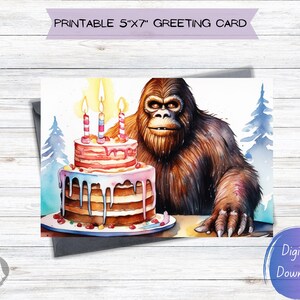 Tarjeta de cumpleaños única de Bigfoot / Diseño de felicitación de cumpleaños divertido e imprimible