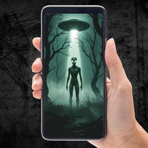 Gruselige Alien-Hintergründe | UFO im Nebelwald | Paranormal Handy Hintergrund Set