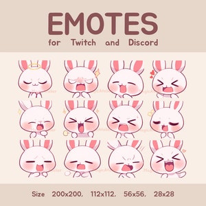 Twitch Emotes Discord Emotes Pack - 12 Cute White Bunny Rabbit Emotes Emojis