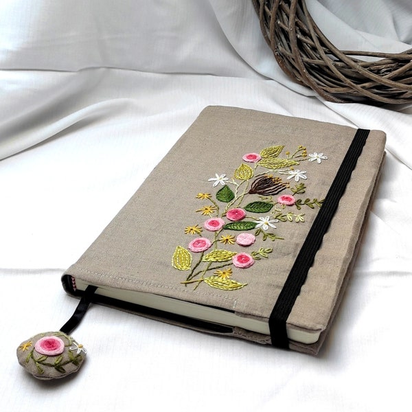 Carnet de notes naturel fleurs brodées, journal intime