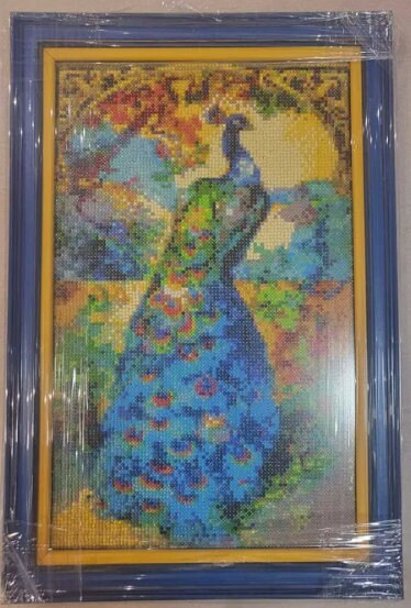 Adult Elite Level Full Drill Round Diamond Painting Kit Royal Blue Peacock  38X21 Inches 