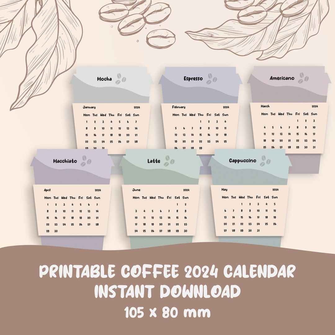 Printable Coffee Calendar 2024 Coffee Calendar Printable Calendar 2024