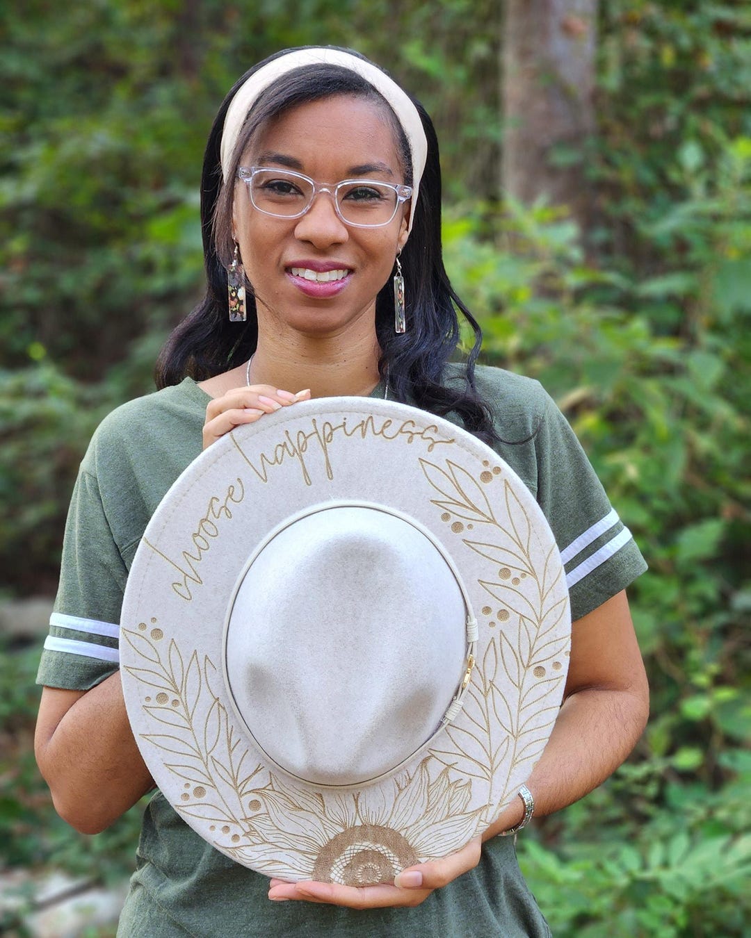 Burned Sunflower Western Hat - Faux Suede Hat – Boho Wide  display picture 1