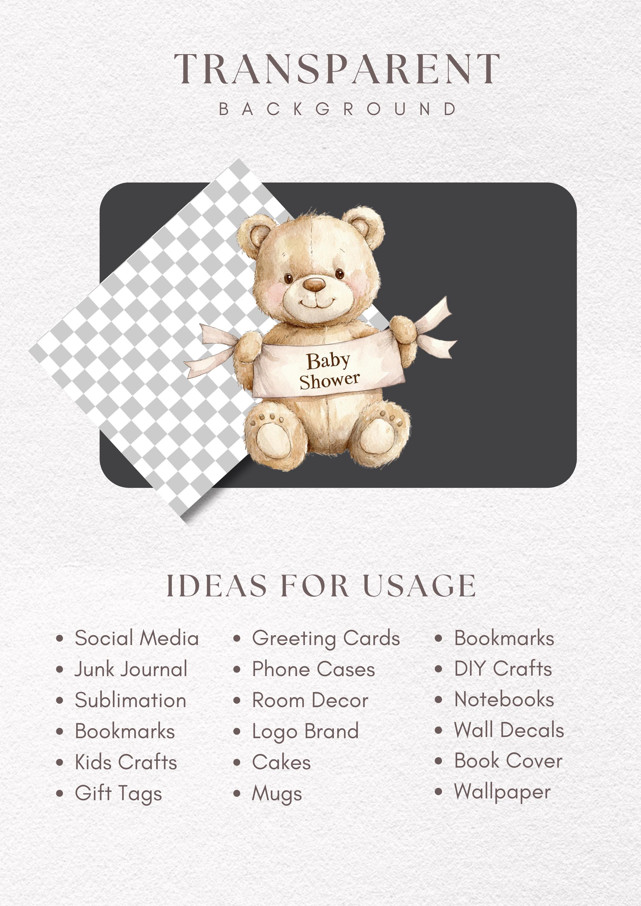 Watercolor Teddy Bear Clipart Bundle: Neutral Baby Shower Art (PNG ...