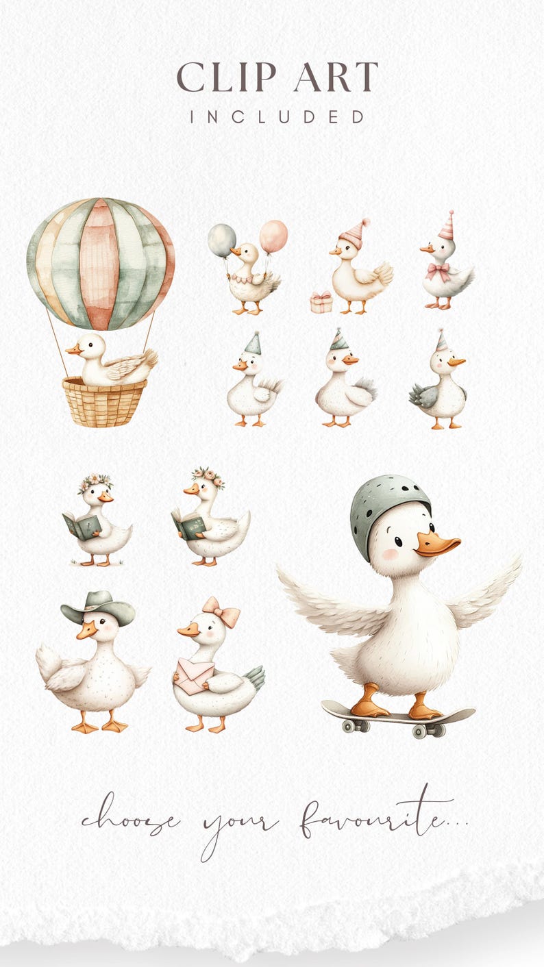 White Goose Clipart PNG Watercolor Farm Animals Cottagecore Nursery ...