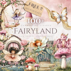 Pastel Fairyland Clipart Schmetterling Design Fee Garten Magisches Element Fantasy Kunst Skurril Illustration Drachen Zeichnung Wald Szene DIY